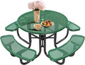 47'' Heavy-Duty Metal Picnic Tables with Umbrella Hole, Outdoor Steel Heavy Duty Commercial Grade Black Table, Outdoor Bench Set for Lawn, Patio, Park, Yard, Garden, Porch (Set B, Round)