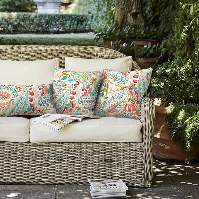 LVTXIII Set of 2 Patio Throw Pillows Waterproof 20"x20" Fade Resistant Outdoor Throw Pillows with Inserts, Fluffy Decorative Garden Toss Pillow Cushions for Home Patio Coach Sofa Use, Pretty Paisley