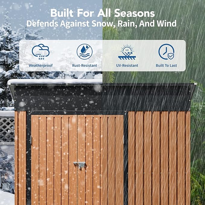 8x4 Ft Outdoor Metal Shed, Storage Shed with Floor, Updated Frame Structure & Triple Lockable Doors, Large Garden Tool Shed for Backyard, Patio, Lawn & Utility Storage