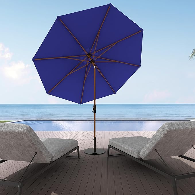 Midtown Umbrellas Wooden 2-8 Feet Outdoor Patio Umbrella, Terylast Royal Blue Fabric, Aluminum Frame For Backyard Umbrella, Deck Umbrella, Garden Umbrella & Pool Umbrella - Wooden Pole
