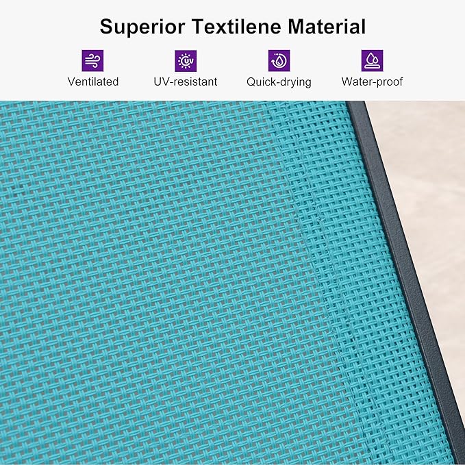 PURPLE LEAF Chaise Lounge Chair Outdoor 2 Pieces Pool Lounge Chairs 5 Adjustable Position with Armrests and Side Table Aluminum Patio Lounge Chair for Outside Backyard Beach Pool, Turquoise Blue