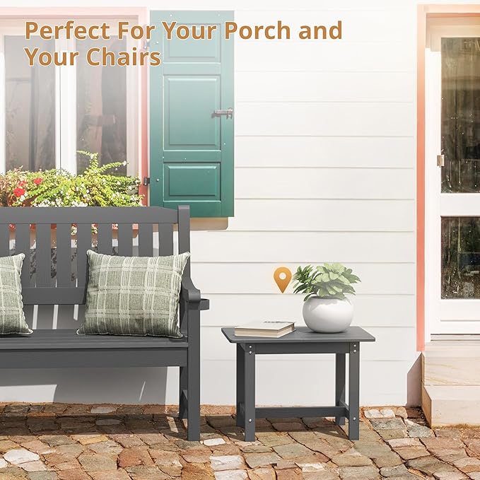 LUE BONA Outdoor Side Table, HDPS Large Size Outdoor Table, Adirondack Side Table, Outside End Table for Patio, Porch,Beach, Garden, Weather Resistant/Easy Maintenance, Dark Gray