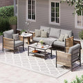 Aluminum Outdoor Patio Furniture Set, HDPE Rope 4 Piece Modern Sectional Conversation Sets with Dual-Layer Coffee Table, All Weather Patio Couch Sets with Thick Cushions, Gray Frame, Gray
