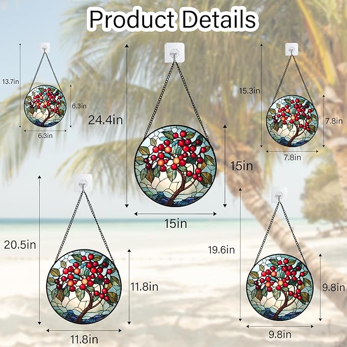 CRIS GIF Stained Glass Window Hanging - Red Fruit Tree Landscape Suncatcher for Doors Garden Patio Sun Catchers Decor Christmas Mother's Day Birthday Gifts for Women Men Mom Nana Friend 6.3 in