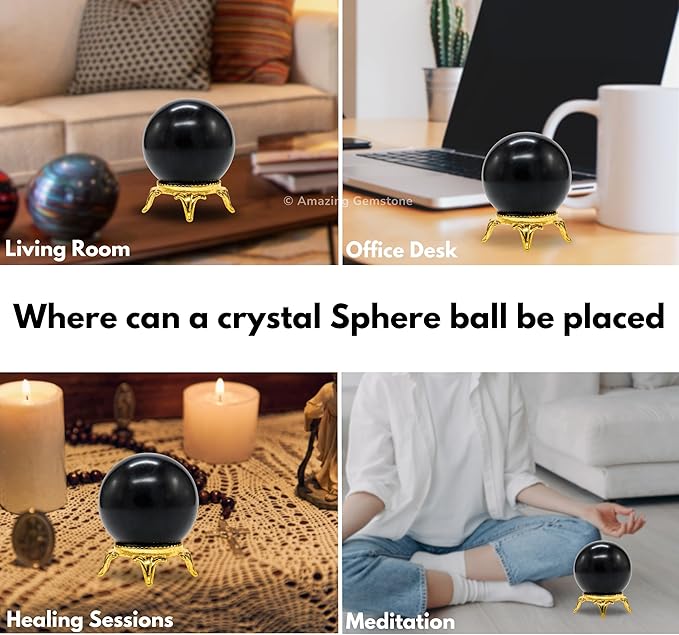 Amazing Gemstone Shungite Crystal Ball with Stand - 2 Inches Crystal Sphere Meditation Balls for Witchcraft and Decorative Balls