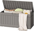 Flamaker Outdoor Storage Box 80 Gallon Resin Waterproof Deck Box Delivery Box with Wood Texture Large Storage Bin for Patio Cushions (Light Brown)