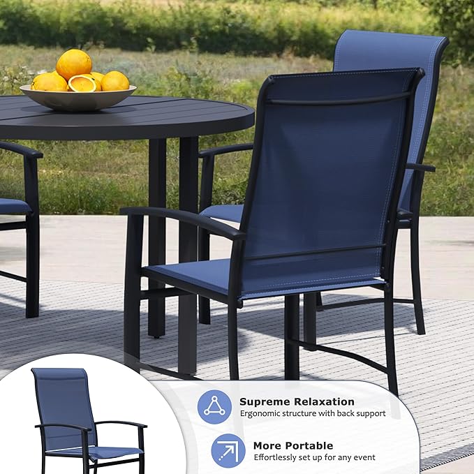 Outdoor Dining Chairs Set of 2, Stackable Patio Chairs with Metal Frame & Textilene Fabric, Perfect for Patio Garden Deck, Blue