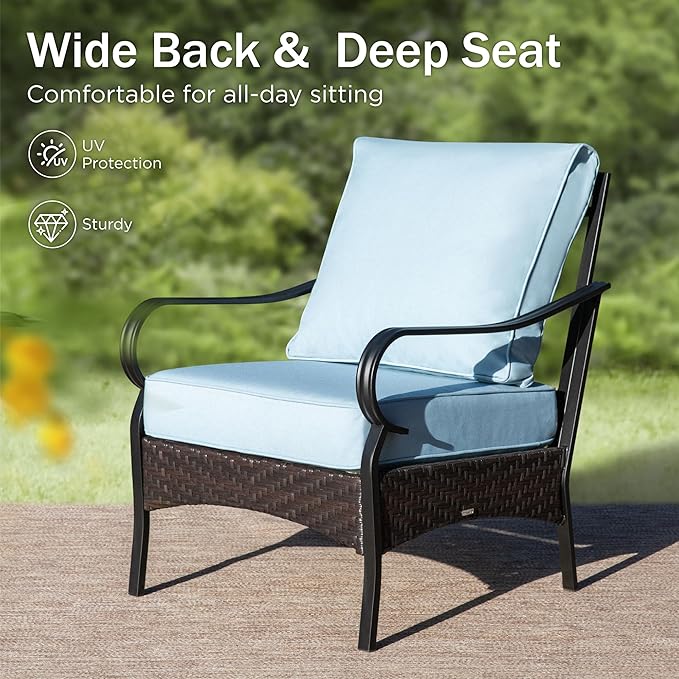PHI VILLA Patio Furniture Set with 56" Fire Pit Table, Premium Outdoor Wicker Metal Frame Furniture with Upgraded Waterproof Thick Cushions for Porch, Poolside, Deck, and Yard