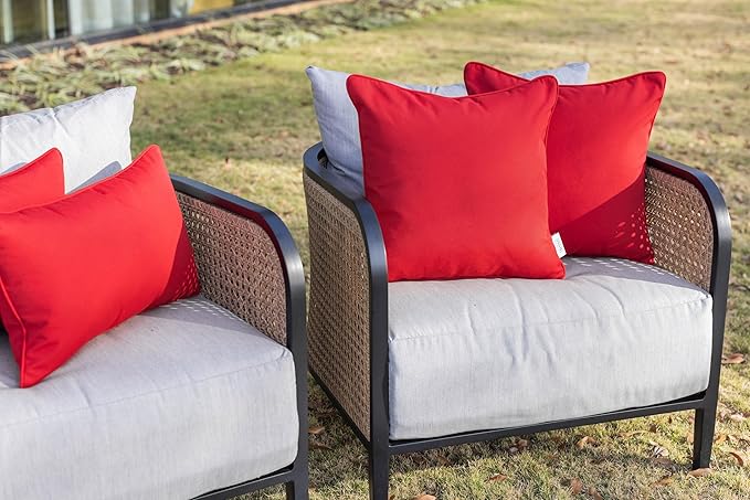RSH DECOR: Sunbrella Square Throw Pillows Set of 4 | 17" x 17" | Water and Fade-Resistant Performance Fabric | Outdoor Pillow Covers with Down-Alternative Inserts | Canvas Jockey Red