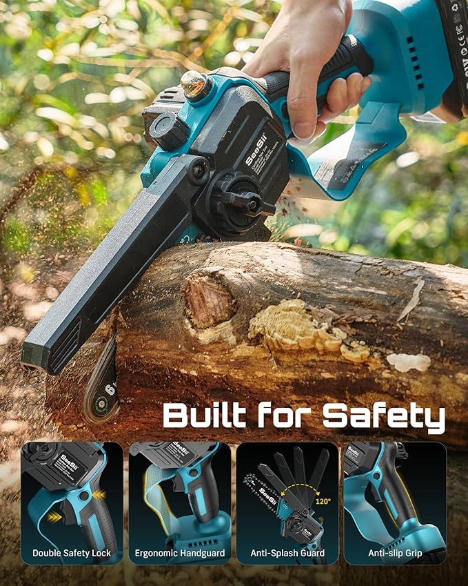 SEESII 2-in-1 Electric Pole Saws for Tree Trimming, 6 Inch Mini Chainsaw Cordless with Extension Pole, Battery Powered Pole Chain Saw, Tree Trimmer Limb Branch Cutter Pruner with 2 Battery PS600