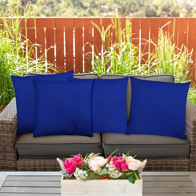 Covers & All Premium Square Throw Pillow Inserts with Covers Set of 4, 16 x 16 Inches Blue, Decorative Cushions for Couch Sofa Home Decor Office Travel UV Resistant Waterproof Soft Cushions Pillows