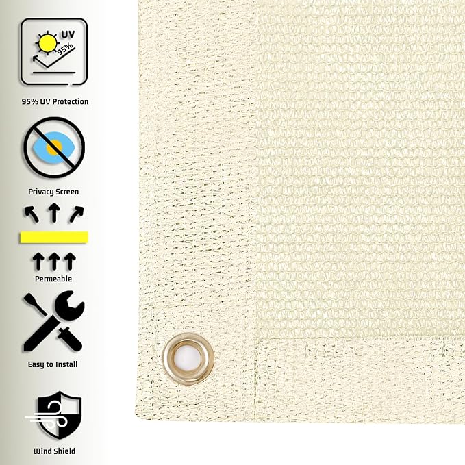 SUNNY GUARD Shade Cloth Custom Size 16x16 FT Sun Shade Screen Fabric Shade Cover Tarp with Grommets for Pergola Backyard Garden, Butter Cream(We Customized)