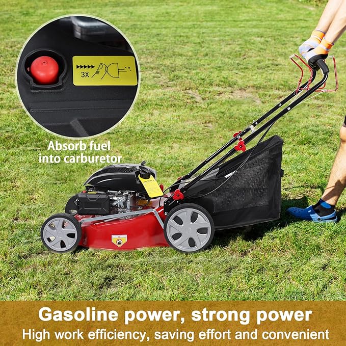 Self Propelled Gas Lawn Mower | 141cc 4-Stroke Gas Engine Lawn Mower | Walk-Behind Lawn Mover Cordless Push Lawn Mowers Tractors with 50L Grass Tank | 20L Grass Catcher, Foldable Design Red