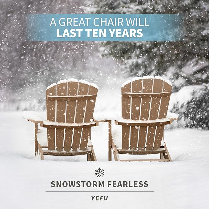 YEFU Adirondack Chairs Set of 8: Outdoor Chair HIPS Plastic Adirondack Chairs - Patio Chairs with Wood Texture - Lawn Fire Pit Deck Porch Garden Chairs for Adults (Teak)