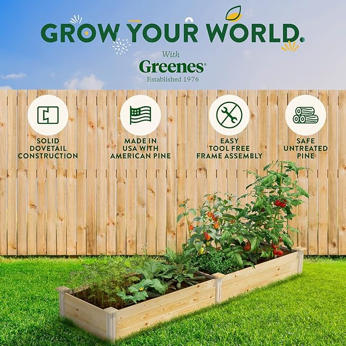 Greenes Fence Original Pine Raised Garden Bed, 2' x 8' x 10.5" - Made in USA with American Pine