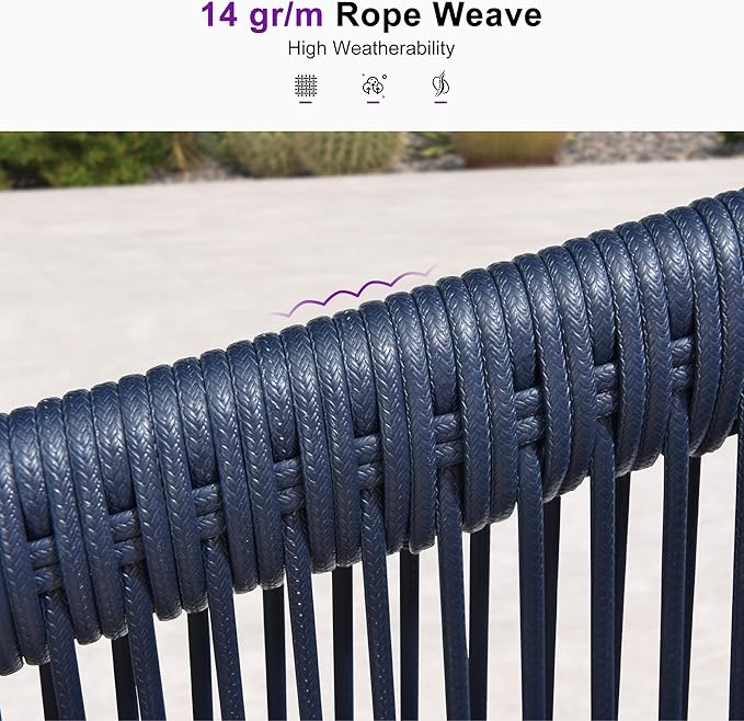 PURPLE LEAF Outdoor Dining Set for 14 All-Weather 16 Pieces Patio Aluminium Dining Table and Rope Weave Chairs Included Cushions for Backyard Deck Indoor Decor Patio Furniture Set Gray and Navy