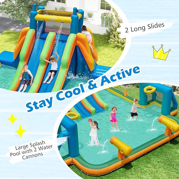 BOUNTECH Inflatable Water Slide, 19x17FT Mega Waterslide Park Dual Long Slides for Racing Fun w/Dual Climbing Wall, Large Splash Pool, Water Slides Inflatables for Big Kids and Adults Outdoor Backyard