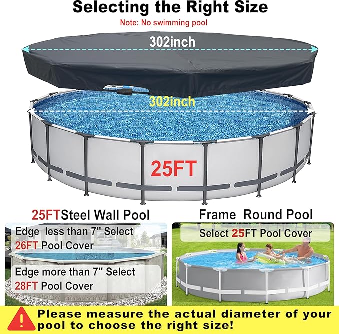25 Ft Pool Cover, with Automatic Drain Round Pool Cover, One-Piece Quick Installation and Removal Above Ground Pool Cover, Preventing Waterlogging, UV Protected Solar Swimming Pool Cover