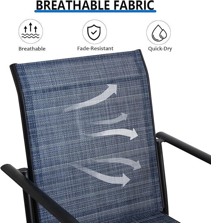 Outdoor Dining Chairs Set of 8, Stackable Patio Chairs with Textilene Fabric, Lightweight Garden Chairs for Poolside, Backyard, Camping, Dark Blue