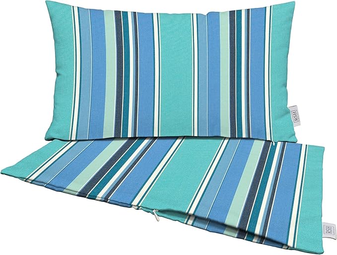 RSH DECOR: Sunbrella Pillow Covers Set of 2 | Covers Only - 20" x 12" | Outdoor Lumbar Pillow Covers Crafted with Sunbrella Performance Fabric | Dolce Oasis