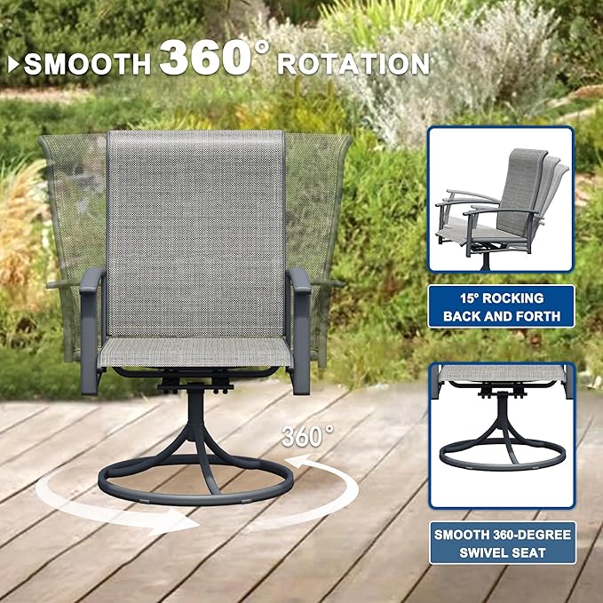 Patio Swivel Chairs Set of 6, Outdoor Swivel Chairs with Armrest, High Back Patio Chair with Metal Frame, All-Weather Outdoor Dining Chair for Deck, Porch and Lawn, Grey