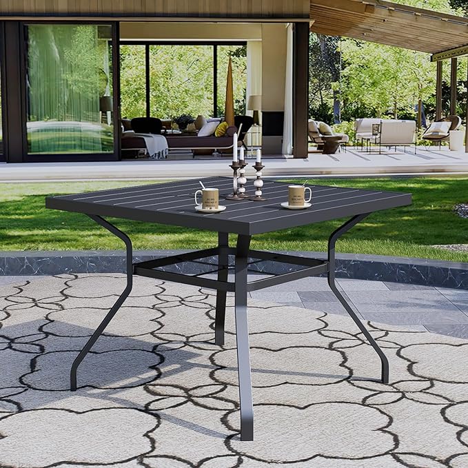 5-Piece Outdoor Dining Set, 35'' Square Table with 4 Swivel Chairs, All Weather Frame Furniture Set - Brown Style1