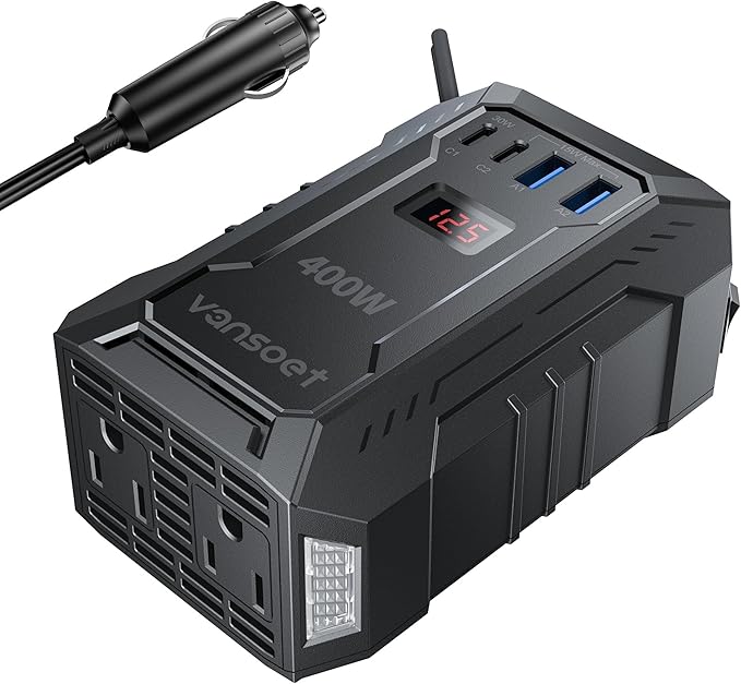 400W Car Power Inverter DC 12V to 110V AC Inverter with PD 30W/15W USB C+2*USB A Ports & 2 AC Outlets, Car Plug Adapter Outlet for Laptop/Phone/Road Trip