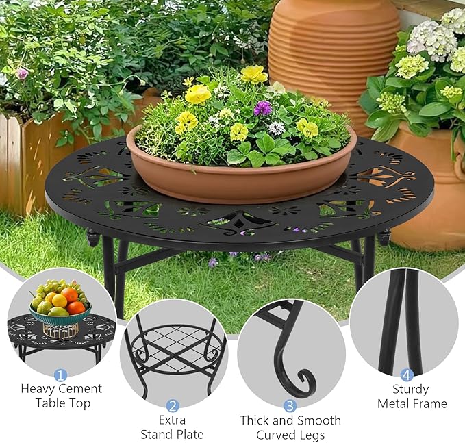 Metal Side Table, 18inch Round Side End Table, Outdoor Side Table Patio Bistro Table, Weather Resistant Portable Outdoor and Indoor End Table Drink Table for Garden Balcony Yard, 25" Height