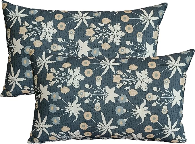 ADLIVWYD Lumbar Pillows for Indoor Outdoor uses,Waterproof Removable Cover with Zipper Outdoor Pillows Set of 2 for Patio Furniture,12×20 Inch (Charcoal Floral)