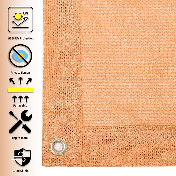SUNNY GUARD Shade Cloth Custom Size 6x17 FT Sun Shade Screen Fabric Shade Cover Tarp with Grommets for Pergola Backyard Garden, Peach Fuzz(We Customized)