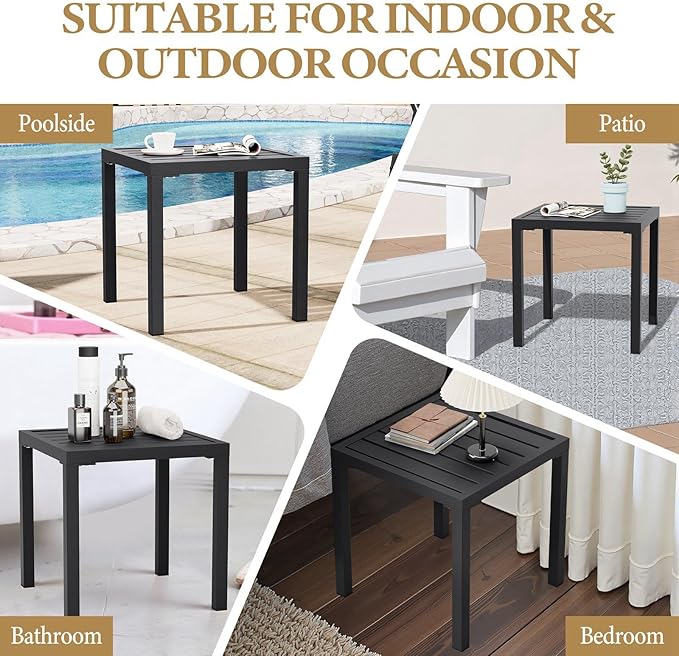 Crestlive Products Outdoor Side Table Set of 2 - Small Metal Square End Table - Easy to Assemble, Weather Resistant Ideal for Garden, Patio, Poolside, Beach, Balcony, Porch