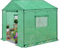 EAGLE PEAK 8x8 Portable Pop Up Greenhouse, Patented Center Lock Easy One Person Setup, Walk-in Outdoor Greenhouse with Gable Roof, Weight Bags, Zippered Doors & Windows, Green