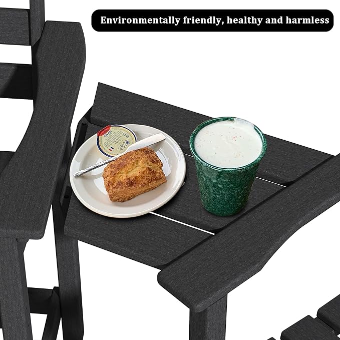 OTSUN Tall Adirondack Chairs Set of 2 with Connecting Tray, 24 inches HDPE Bar Height Outdoor Chairs, All Weather Resistant for Balcony, Porch, Kitchen (2 PCS, Black)