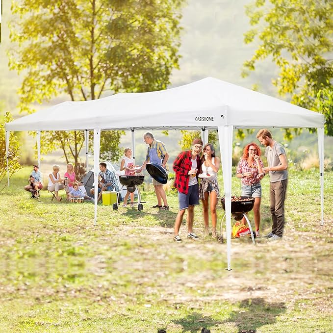 OASISHOME 10'x30' One Push Setup Pop-Up Canopy Tent with 8 Removable Sidewalls,Carry Bag,Waterproof Commercial Gazebo for Weddings/Outdoor Events, Heavy-Duty Frame(White, 10x30(One Push Setup))