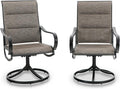 PHI VILLA Outdoor Swivel Patio Dining Chairs Set of 2, All Weather Patio Chair with Padded Textilene & Metal Frame for Outdoor Poolside Lawn Garden, Brown