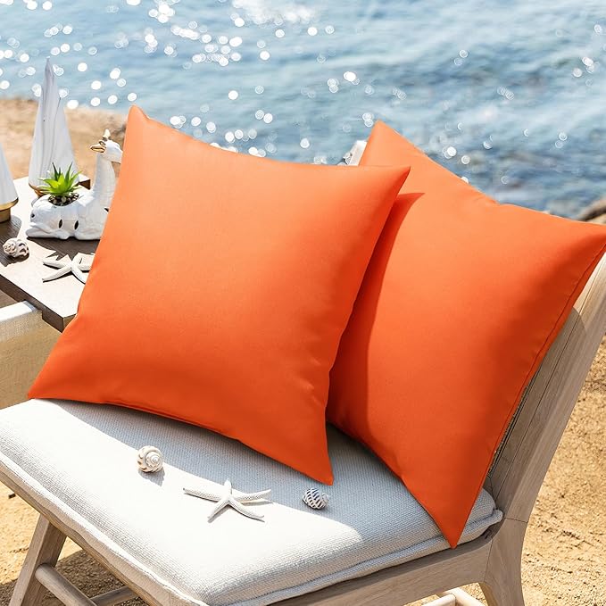 Phantoscope Pack of 2 Premium Dual Usage Outdoor Pillow Inserts, Waterproof Throw Pillows No Cover Needed, Colorful Decorative Couch Sham Cushion Stuffer Patio Couch Tent, Orange 18 x 18 Inches