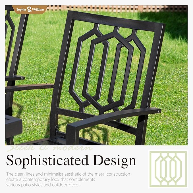 Sophia & William Patio Table and Chairs Set, Outdoor Dining Set for 6, 7 Piece Metal Patio Furniture, 60" Rectangular Table with Wood-Like Tabletop(Geometry)