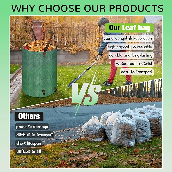 Leaf Collector Bag with Lid, Shoulder Strap, and Drawstring – Reusable Yard Garden Bag for Leaves and Lawn Trash, Perfect for Leaf Removal, Yard Clean-Up (With lid, 32 Gallon)