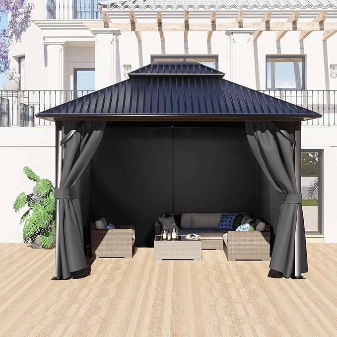 BPS 12' x 12' Gazebo Curtain Privacy 4-Panel Sidewall Outdoor Replacement Shade (Only Curtain)