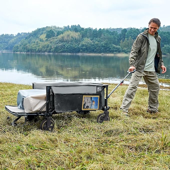 TIMBER RIDGE 49" Extra Long Collapsible Folding Wagon with Tailgate and Brakes, 250L Capacity All-Terrain Wagon Carts Foldable, 300lbs Portable Cart for Dog, Garden, Outdoor Camping Sports, Grey