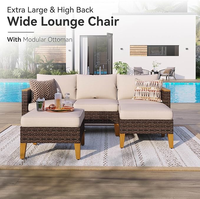 GREEN PARTY 7 Pieces Wicker Patio Furniture Set with 56" Fire Pit Table, All-Weather Outdoor Rattan Patio Sectional Sofa Conversation Set 7 Seats with 4" Thick Cushions for Garden, Backyard