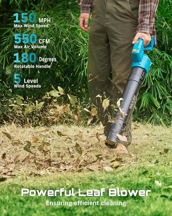 SEESII Electric String Trimmer and Leaf Blower Combo Kit, 3 in 1 Cordless Weed Wacker Grass Eater with 1.3"/2.1" Height, Battery 12" Lawn Mower & Rotary Handheld Blower with 5-Speed for Yard Lawn