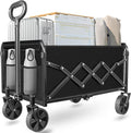 Collapsible Wagon Cart Foldable - Portable Folding Beach Wagons with Wheels - Heavy Duty Utility Carts for Groceries, Shopping, Camping, Sports, Garden - Black