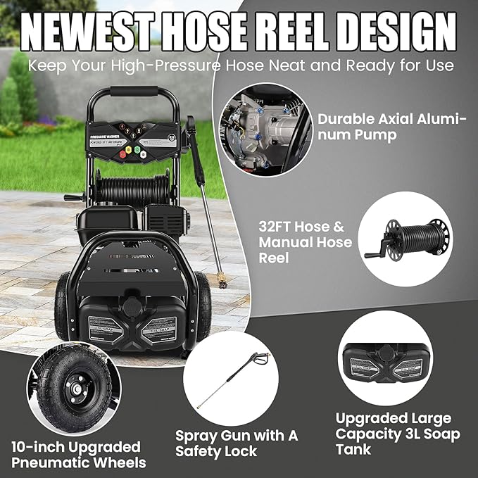 4200PSI Gas Pressure Washer 4.0GPM Gas Power Washer 212CC Gas Powered Washing Machine Commercial High Pressure Washer with 32ft Hose&5 Nozzles for Patio Garden Yard Vehicle (Black with 32ft Hose)