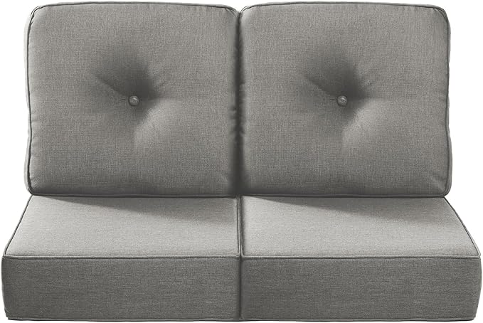 Luxury 22x24/22x25 6-Inch Outdoor Seat Cushions - Set of 2 Water Repellent Patio Chair Comfortable Cushion for Porch Rattan Dining Rocker Glider Chairs Loveseat Couch Sectional Sofa - Grey