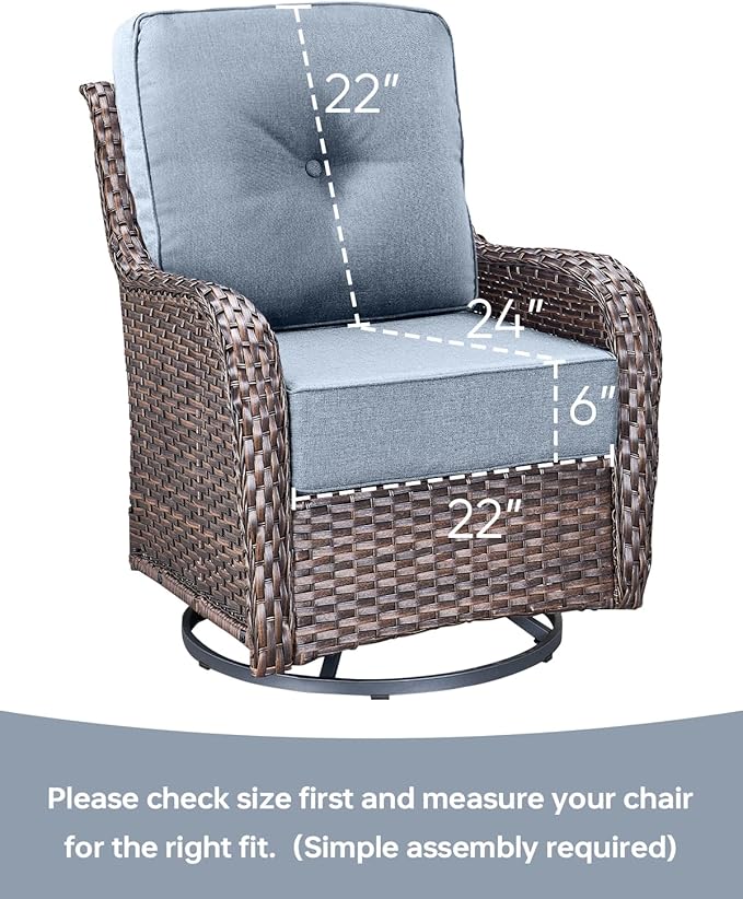 Luxury 22x24/22x25 6-Inch Patio Chair Cushions Set of 3 - Memory Foam Deep Seat Water Repellent Patio Cushion for Dining Rocking Swivel Chairs Loveseat 3-Seater Sectional Sofa - Baby Blue