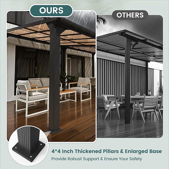 10 * 20FT Pergola,Outdoor Gazebo,Hardtop Lean to Gazebo,Wall Mounted Pergola,Pergolas Gazebos Clearance,Aluminum Frame Pergola,UV Resistant Patio Roof,Patio Awnings for Porch,Lawn,Backyard