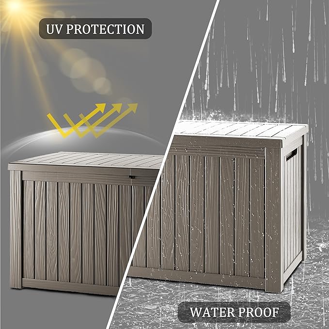 270 Gallon Heavy Duty Outdoor Storage Box - Extra Large Package Protection for Outside Deliveries, Patio Storage Bench & Resin Deck Chest with Lock, UV-Resistant, Slate Grey