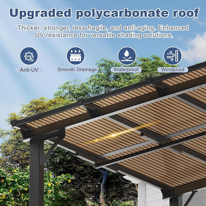 MEISSALIVVE 12' x 40' Gazebo, Wall Mounted Gazebo, Lean to Metal Awnings Gazebos with Sloped Roof, Outdoor Patio Awning for Backyard, Deck, Black