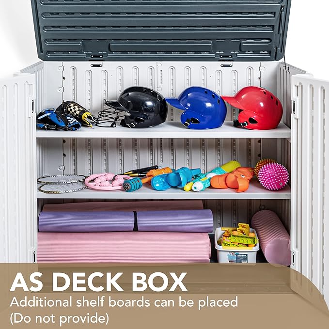 Devoko Resin Outdoor Storage Shed 34 Cu Ft Horizontal Outdoor Storage Cabinet Waterproof Patio Tools Storage Box for Sofa Cushion, Lawn Mower and Garbage Cans